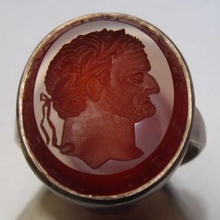 Handmade Roman Style Roman Emperor Titus Carnelian Intaglio Silver Ring photo