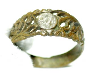 Lovely Authentic Tudor Period Bronze Wedding Ring - Open Work Bezel - A68 photo