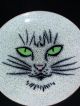 Mid Century Enamel Copper Green Eye Cat Plate Annemarie Davidson Persian Siamese Mid-Century Modernism photo 2