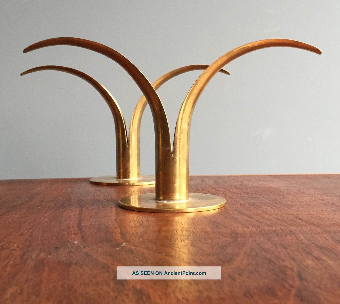 2 Vtg Mcm Swedish Brass Candlestick Scandinavian Danish Modern Ystad Aubock Era Mid-Century Modernism photo