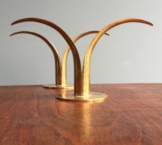 2 Vtg Mcm Swedish Brass Candlestick Scandinavian Danish Modern Ystad Aubock Era photo