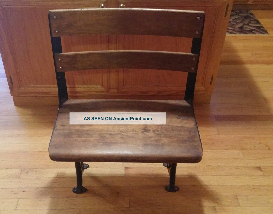 Vintage Rustic Primitive School Desk Iron Bench Chair Adjustable Legs 1900-1950 photo