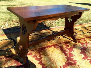 Solid Oak Mission Style Sofa Table Mortis And Tenon Stickley Style photo