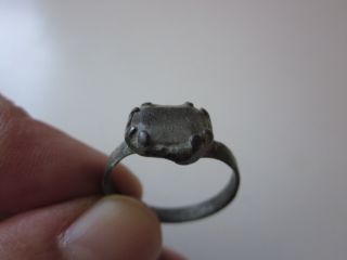 Very Rare - Ancient Roman Period Bronze Ring With Pale Yellow Stone photo