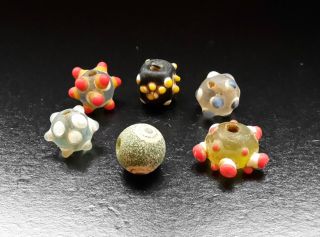 6 Ancient Phoenician Fused Glass Beads - Disk Sphere And Cube Shaped 500 - 300 Bc photo