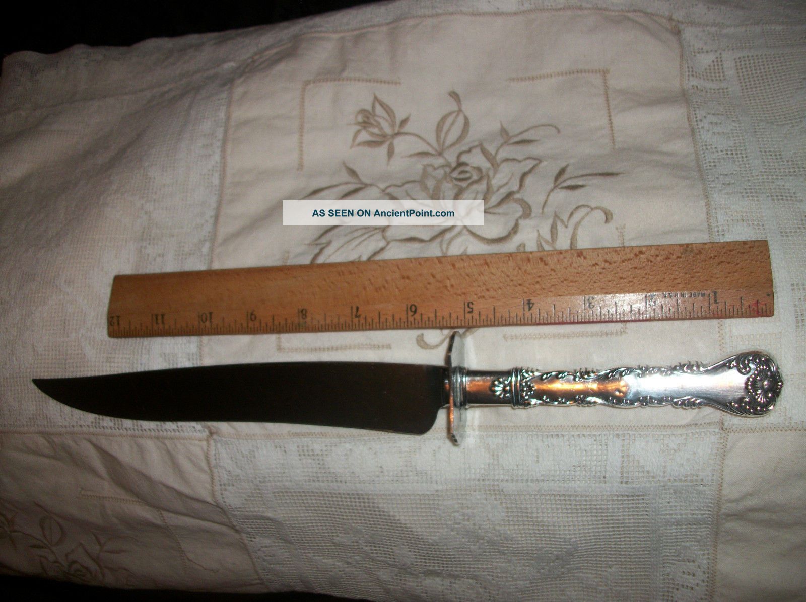 Whiting Large Sterling Silver Handle Carving Knife King/old King Pattern No Mono Flatware & Silverware photo