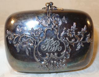Antique Art Nouveau Victorian Silver Plate Soap Jewelry Trinket Box Dish Holder photo