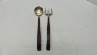 Vintage Mid Century Art Modern Mexican Sterling Silver Wood Salad Flatware photo