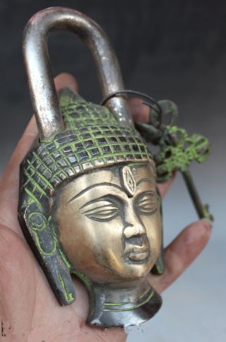 Buddhism Bronze Shakyamuni Sakyamuni Buddha Head Statue Lock - Up Key Mk photo
