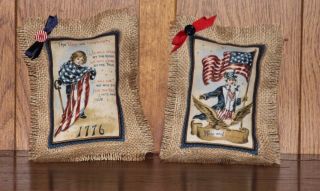 Primitive Americana Patriotic Burlap Pillow Tucks photo