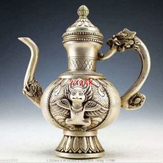 Oriental Vintage Handwork Silver Copper Dragon Teapot photo