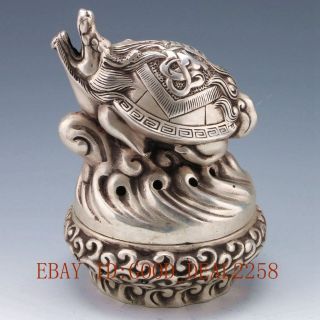 Chinese Silver Copper Handwork Dragon Tortoise Incense Burner photo