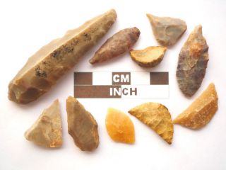 10 X Neolithic Tools \ Scrapers,  Saharan Flint Artifacts - 4000bc (z030) photo