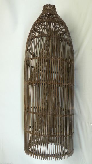 Antique South Pacific Islands Wicker Fishing Trap Catcher - Rattan Reed Fish photo