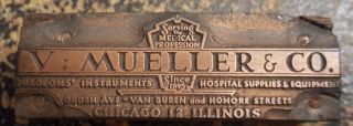 Vtg V.  Mueller & Co.  Surgeons Advertising Printing Plate Block Letterpress photo