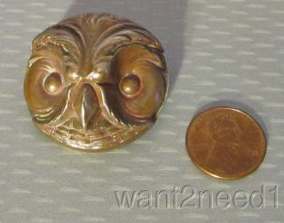 Antique French Brass Metal High Relief Big Owl Face Picture Button 33mm photo