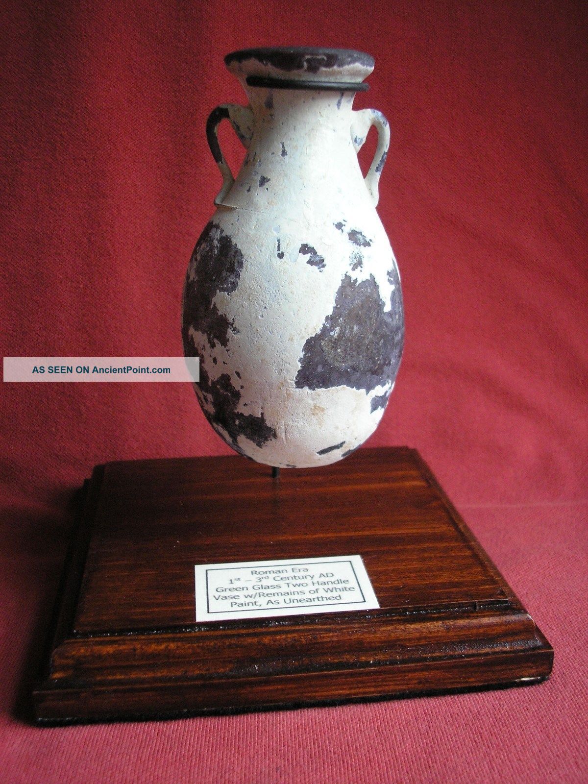 Roman Green Glass Vase W/white Paint,  1st - 3rd Century Ad Roman photo