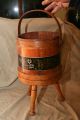 Antique Primitive Footed Tole Stencil Floral Painted Wood Banded Firkin Bucket Primitives photo 5