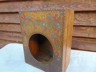 Antique Vintage Hand Painted Pirographed Wooden Wall Box 1900s photo