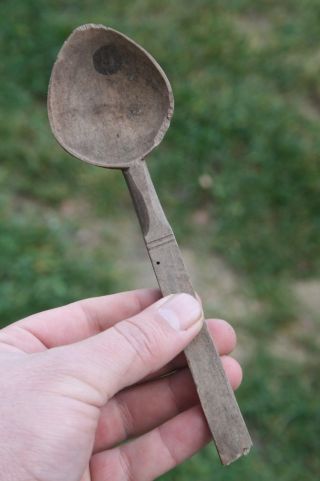 Antique Carved Handmade Wooden Spoon Natural Patina 222 photo