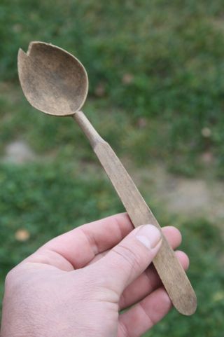 Antique Carved Handmade Wooden Spoon Natural Patina 223 photo