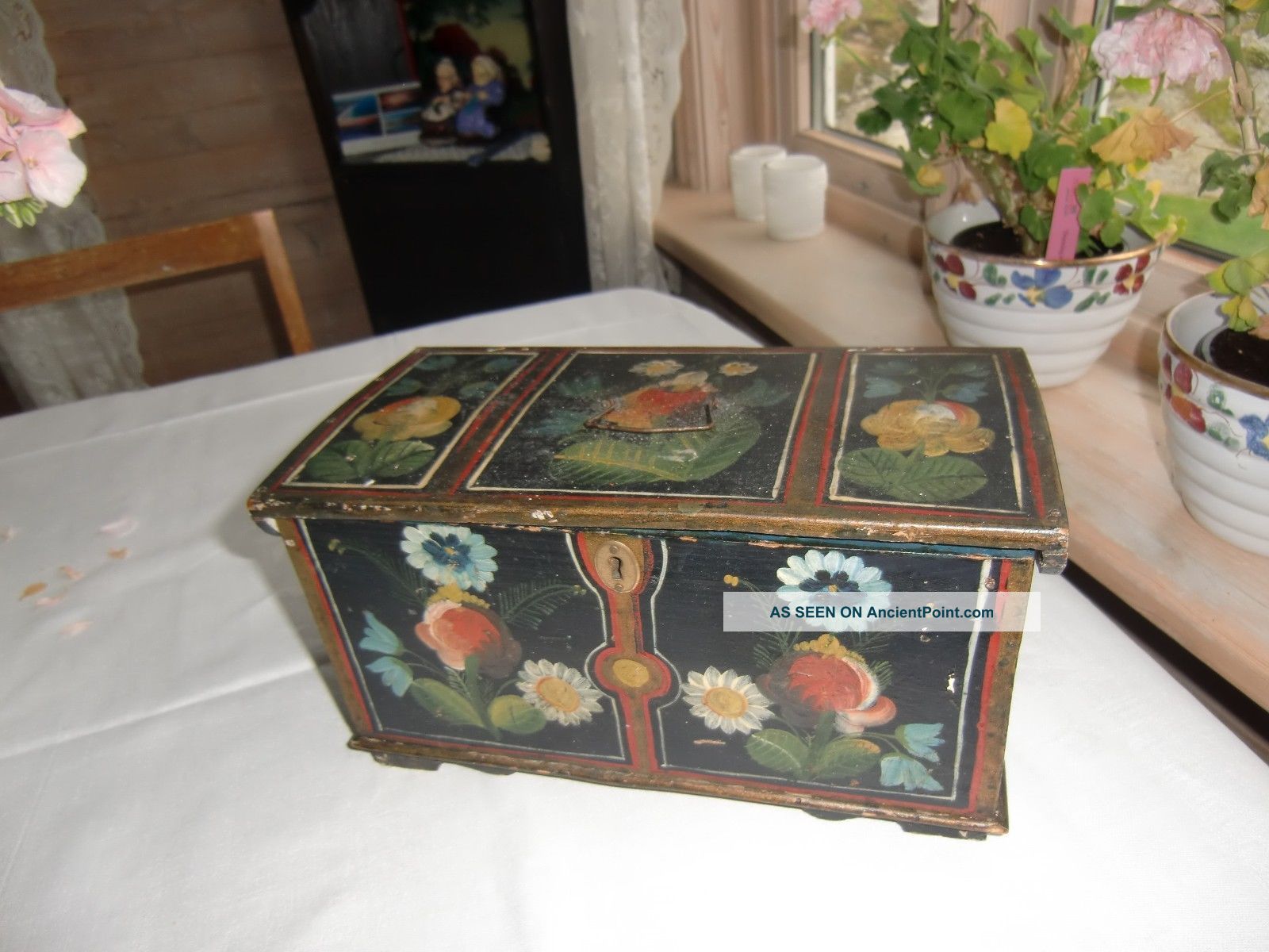 Antique Norwegian Rosemaled Carved Box Or Casket Os Style Primitives photo