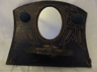 Old Antique Charming Wooden Wall Hanging Mirror Needles Cushion Hand Carved photo