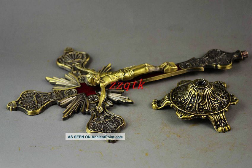 Old Copper Carving Jesus On Cross Stand For Redemption Special Big Statue Other Antique Chinese Statues photo