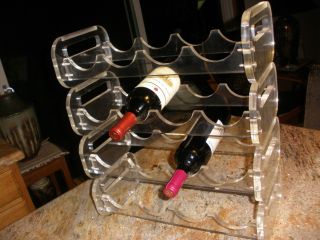 Mid Century Modern Acrylic Lucite Wine Rack 4 Seperate Racks W/handles Ex.  Cond. photo
