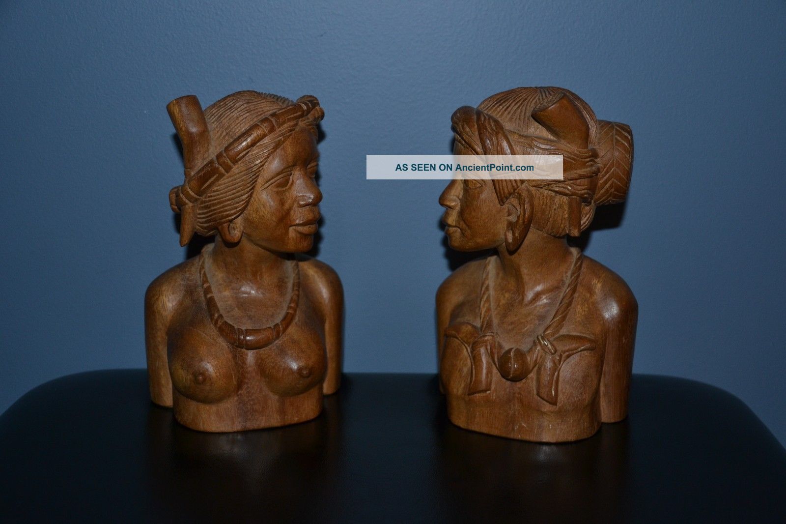 Fine Hand - Carved Wooden Tribal Bust Of Man And Women Philippines 7.  5 