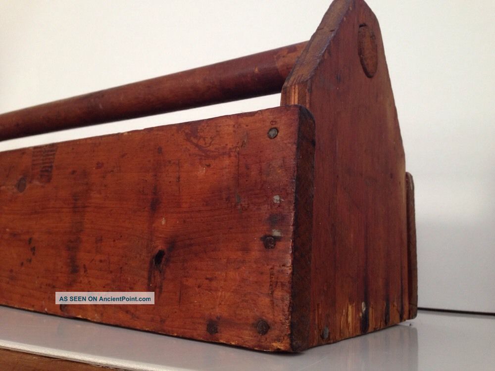 Antique Old Primitive Wooden Tool Tote Caddy Carrier Rustic Garden