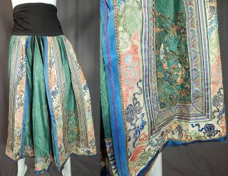 Antique Chinese Green Silk Forbidden Stitch Embroidery Han Wedding Skirt Apron photo