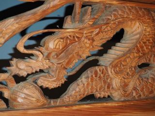 Japanese Wood Carving Ranma Transom Dragon Motif photo