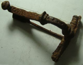 Rare Ancient Roman Iron Crossbow Single Knot Fibula Brooch Artifact photo