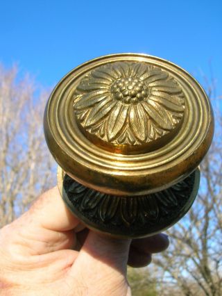 Vintage Old Large Brass Or Bronze Flower Design Door Knob & Matching Backplate photo