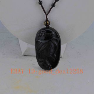 Natural Black Obsidian Girl Pendant And Necklace photo