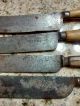 4 Antique Cutlery Knives Primitive Carved Bone Horn Handles Signed Sheffield Primitives photo 3