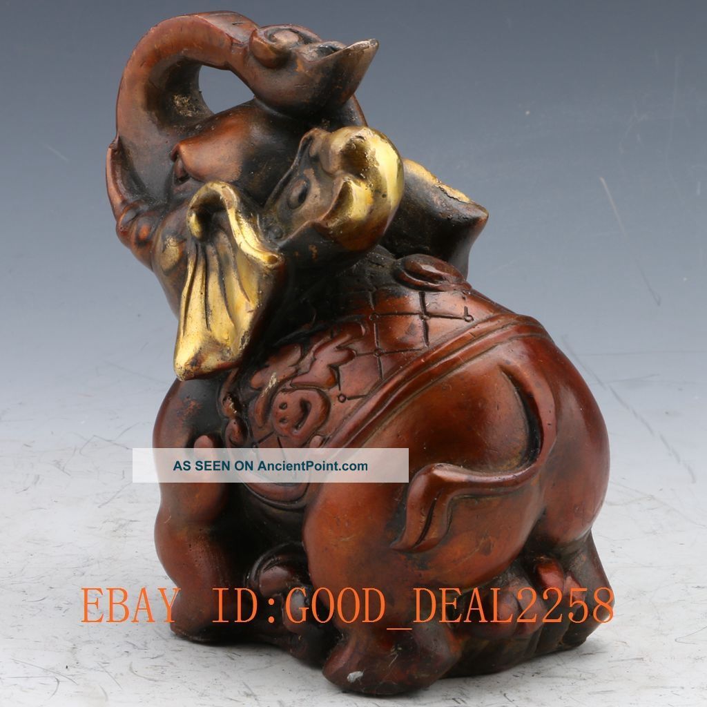 Chinese Bronze Gilt Copper Handwork Carved Elephant Statue Elephants photo