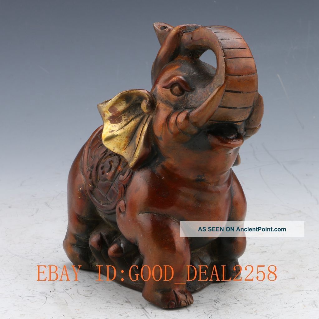 Chinese Bronze Gilt Copper Handwork Carved Elephant Statue