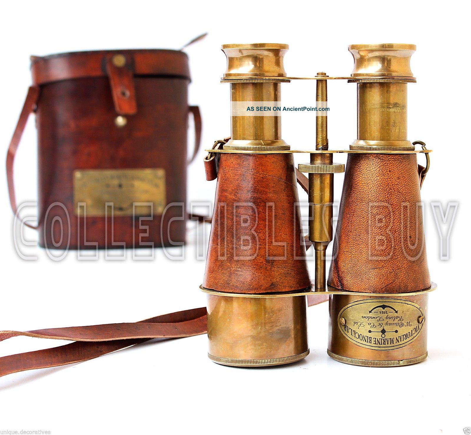 Victorian Brass Leather Binoculars Marine Sailor Instrument 1915 London Replica Telescopes photo