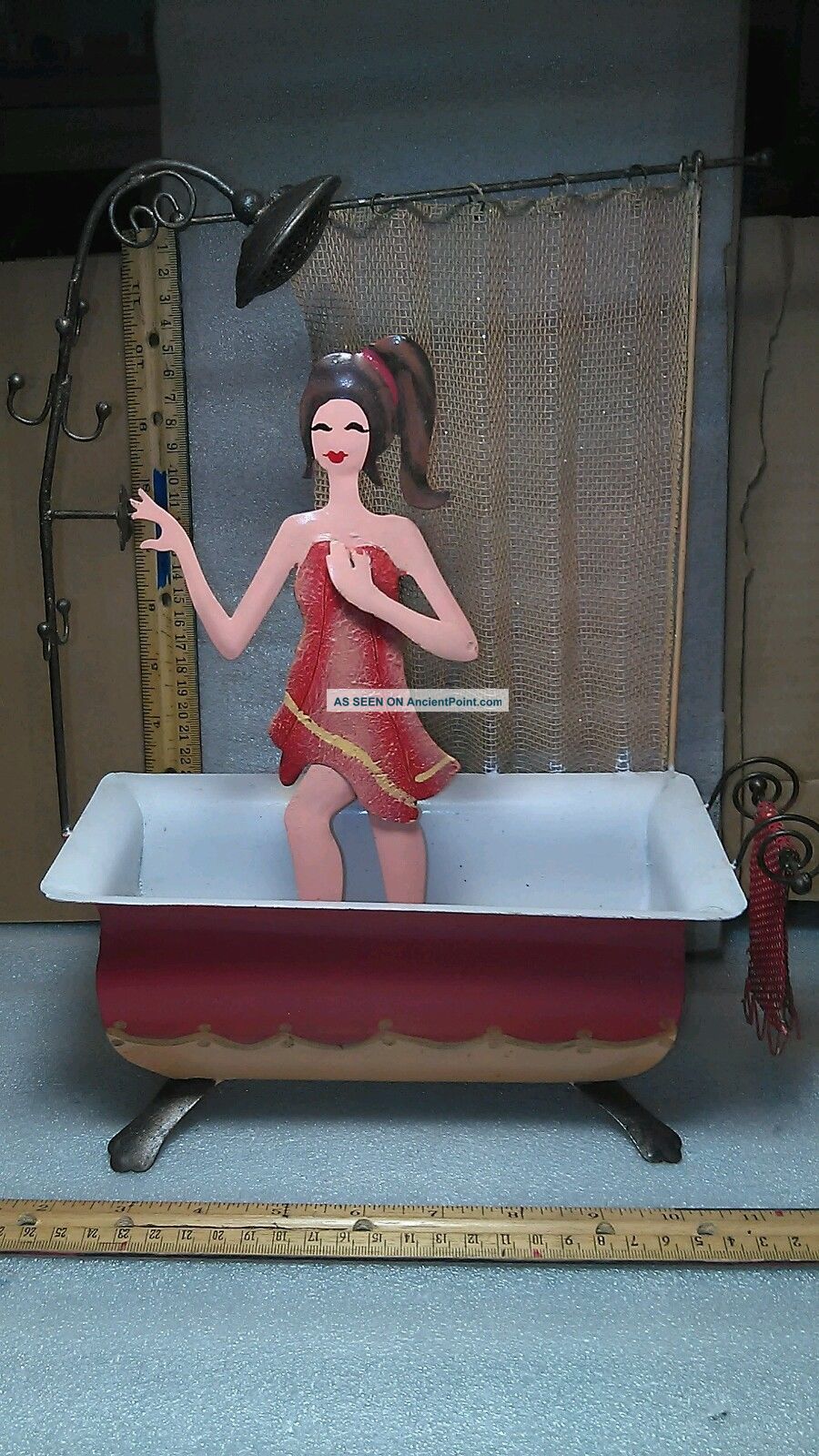 An Older Metal/tin Bathtub With A Lady Taking A Shower,  It ' S Made In India Other Antiquities photo