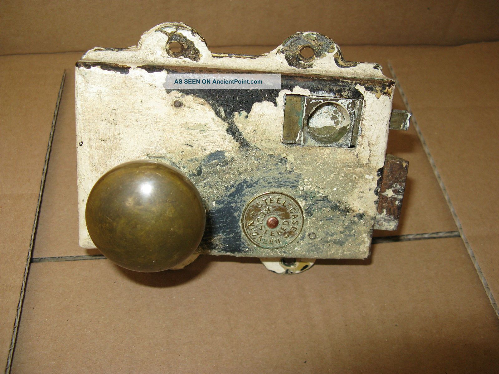 Old Steel Door Rim Lock With Brass Knobs & Sliding Catch (needs Attention) Locks & Keys photo