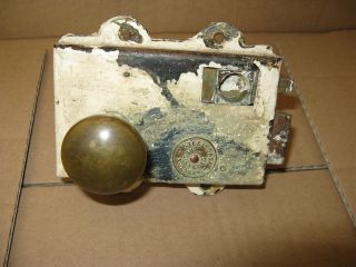 Old Steel Door Rim Lock With Brass Knobs & Sliding Catch (needs Attention) photo