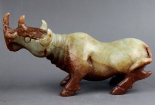 Ancient Chinese Hetian Jade Carved Jade Rhino Statue photo