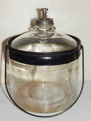 Antique,  Pat.  1924,  Perfection Kerosene Glass Stove Tank Jug,  Portable Handle photo