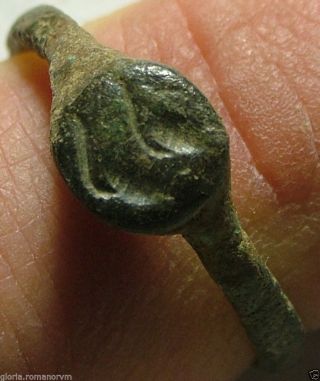 Rare Ancient Roman Ring Seal Artifact Intact Brown Patina Size 9 Us photo