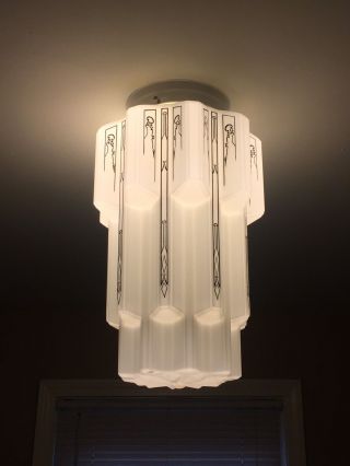 Art Deco Milk Glass Skyscraper Lamp Shade photo