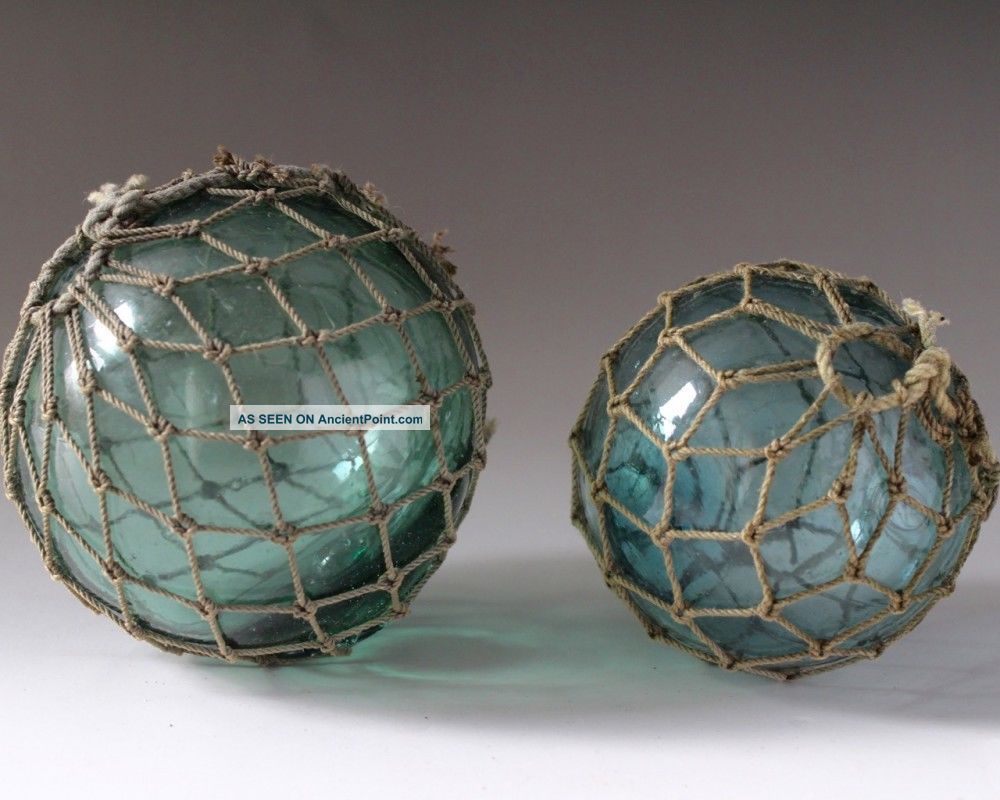Japanese Two Vintage Fishing Floats Round Glasses Fishing Nets & Floats photo