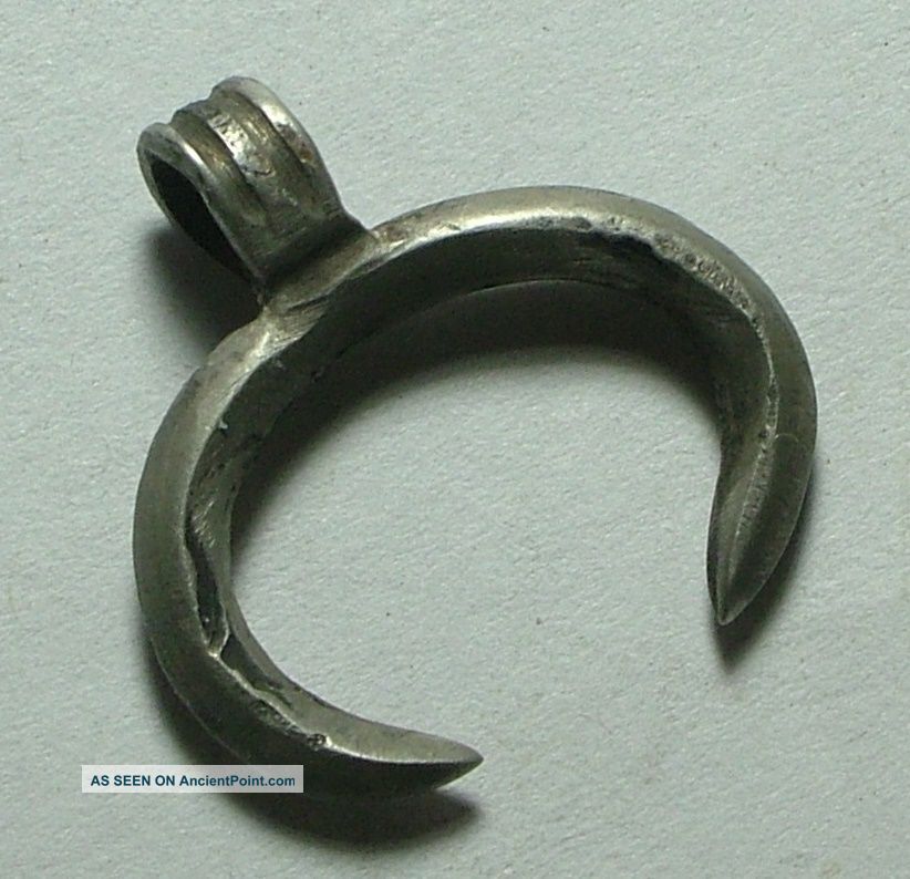 Ancient Roman Silver Zodiac Lunar Crescent Moon Pendant Amulet Artifact Roman photo
