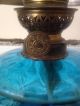 A Victorian Blue Glass Oil Lamp And Shade Order Kosmos Burner 20th Century photo 5